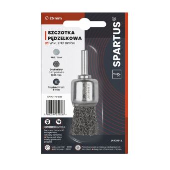 Szczotka pędzelkowa fi 25mm, drut stalowy falisty 0,3mm, trzpień 6mm