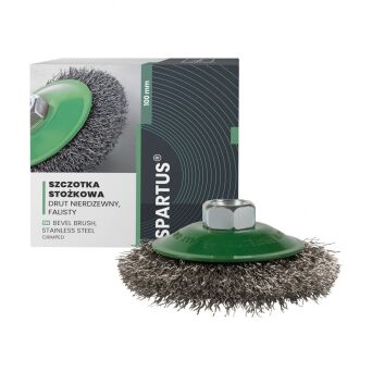 Szczotka stożkowa fi 100x10mm, drut nierdzewny falisty 0,3mm, gwint M14