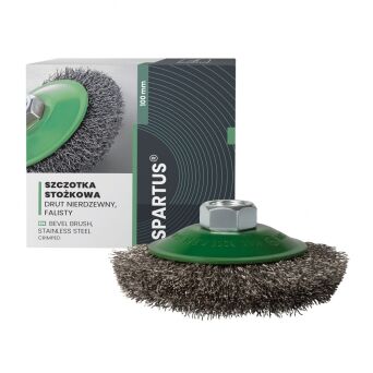 Szczotka stożkowa fi 100x20mm, drut nierdzewny falisty 0,3mm, gwint M14