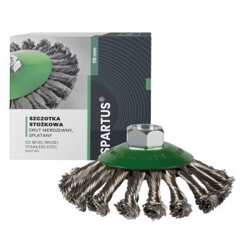 Szczotka stożkowa fi 115mm, drut nierdzewny splatany 0,5mm, gwint M14