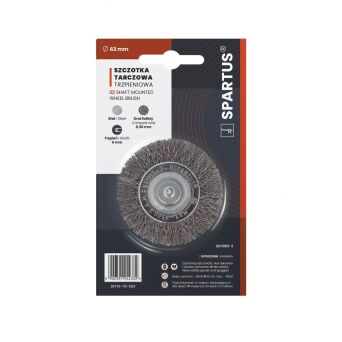 Szczotka tarczowa fi 63mm trzpieniowa, drut stalowy falisty 0,3mm, trzpień 6mm